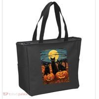 Black Cat Starry Night Van Gogh Funny Halloween Tote Bag thumb 2