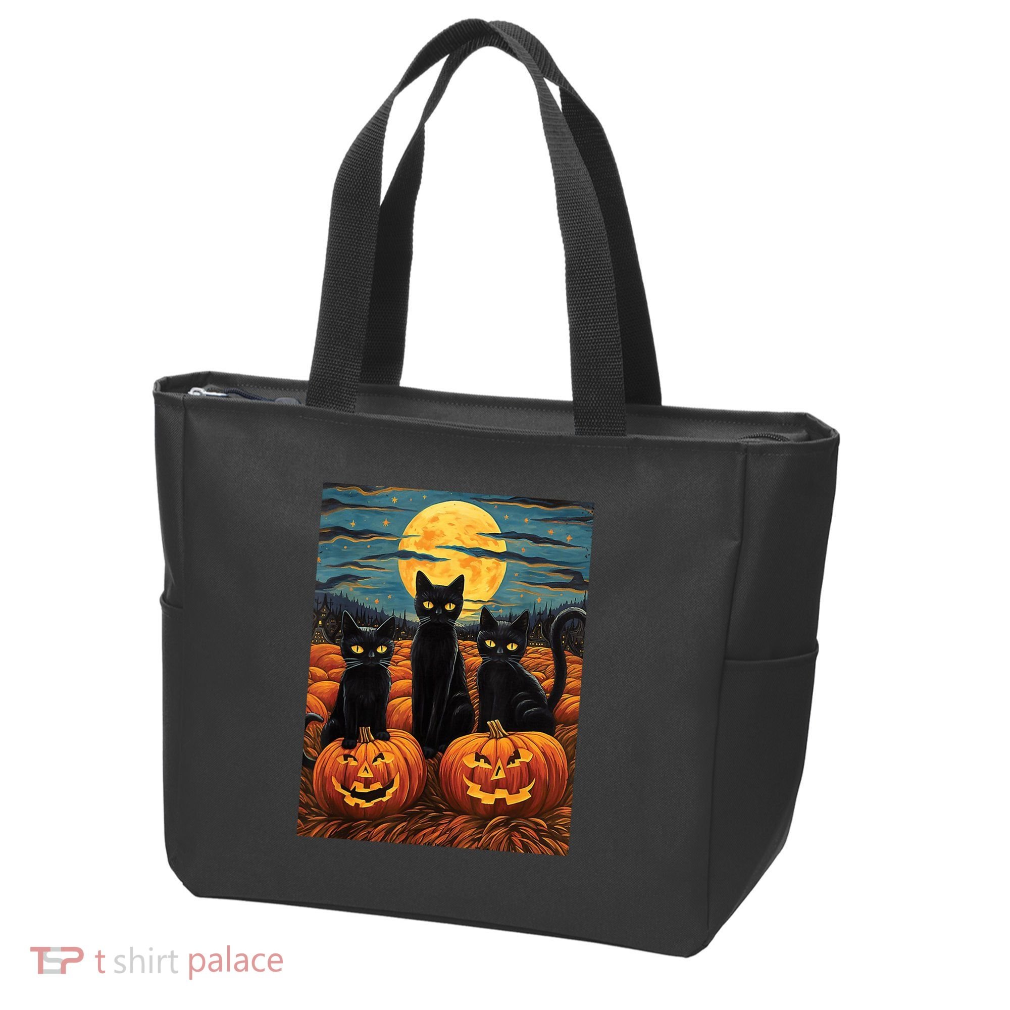 Black Cat Starry Night Van Gogh Funny Halloween Tote Bag
