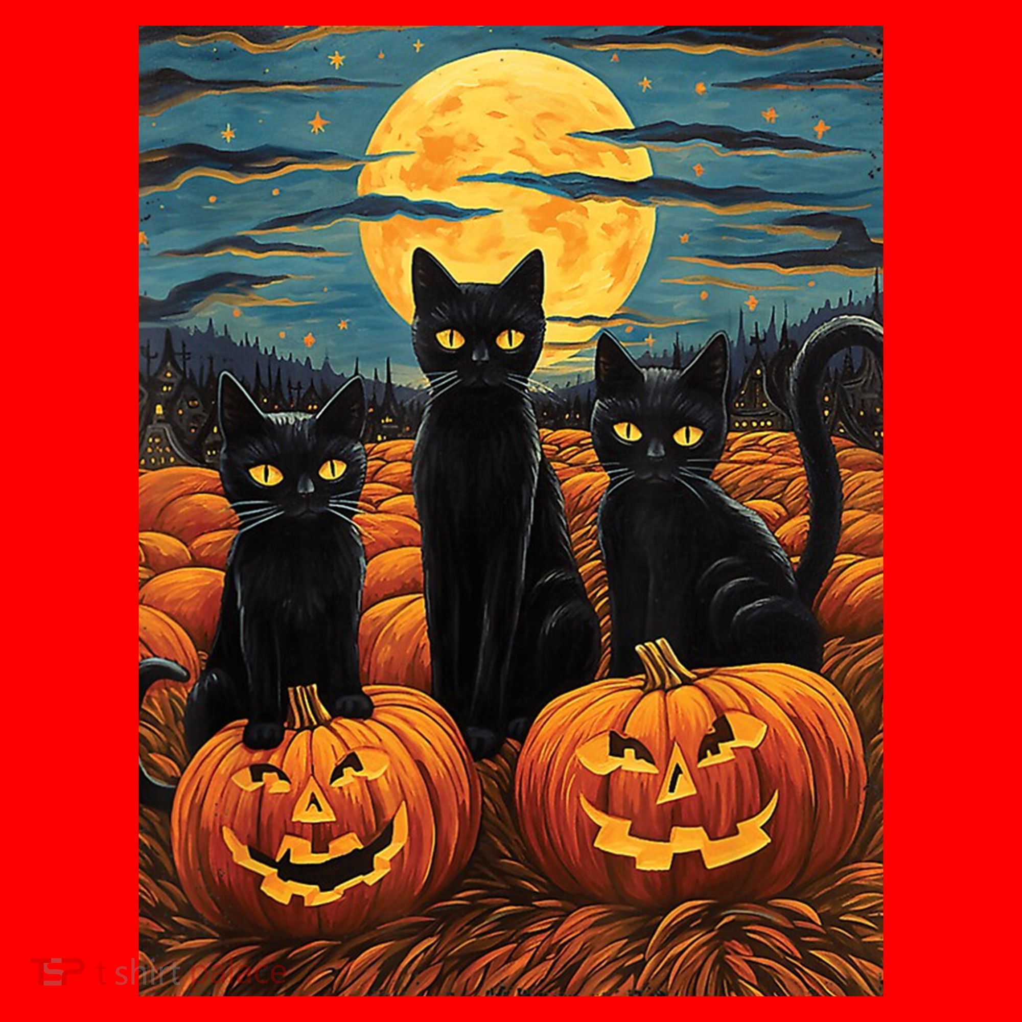 Black Cat Starry Night Van Gogh Funny Halloween Santa Hat