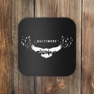 Baltimore City Skyline Inside Raven Silhouette Coaster