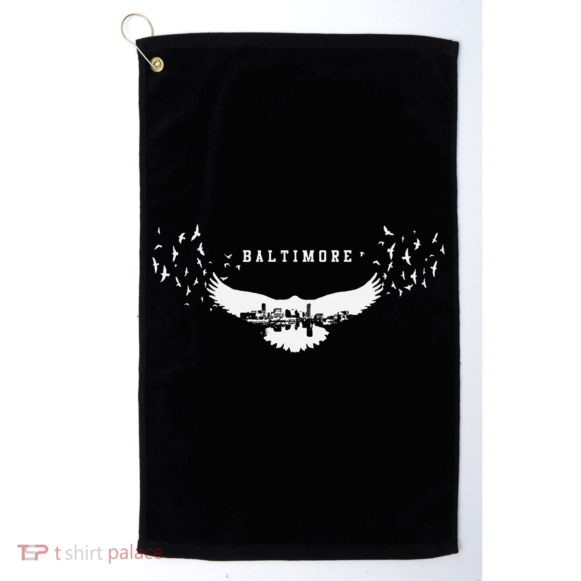 Baltimore City Skyline Inside Raven Silhouette Golf Towel