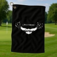 Baltimore City Skyline Inside Raven Silhouette Golf Towel thumb 1