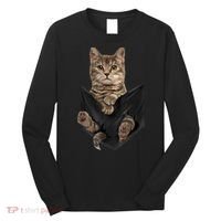 Brown Cat Sits In Pocket TShirt Cats Tee Shirt Gifts Long Sleeve Shirt thumb 0