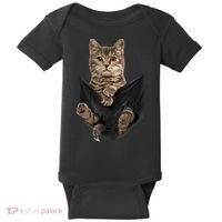 Brown Cat Sits In Pocket TShirt Cats Tee Shirt Gifts Baby Bodysuit thumb 0