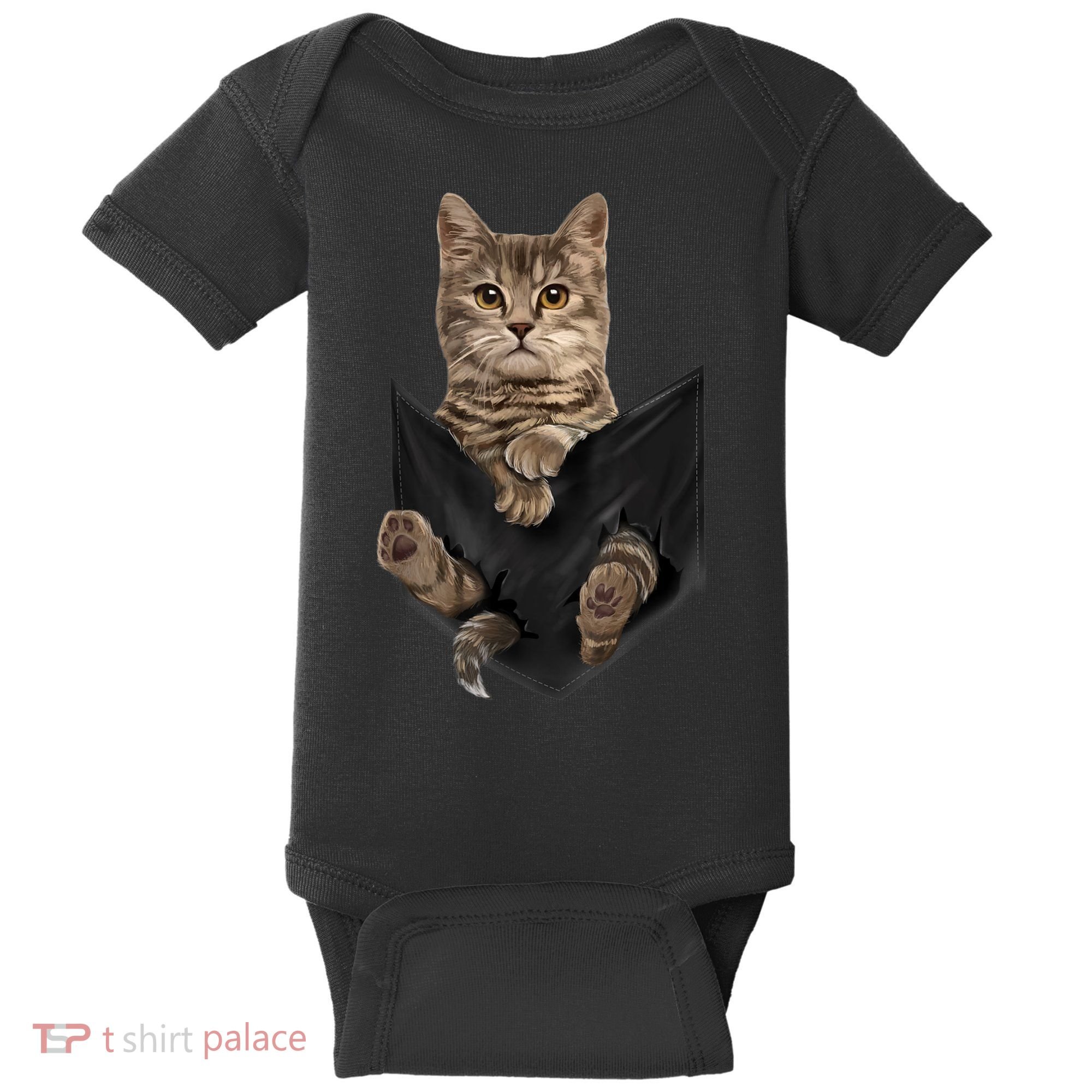 Brown Cat Sits In Pocket TShirt Cats Tee Shirt Gifts Baby Bodysuit