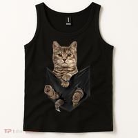 Brown Cat Sits In Pocket TShirt Cats Tee Shirt Gifts Tank Top thumb 2