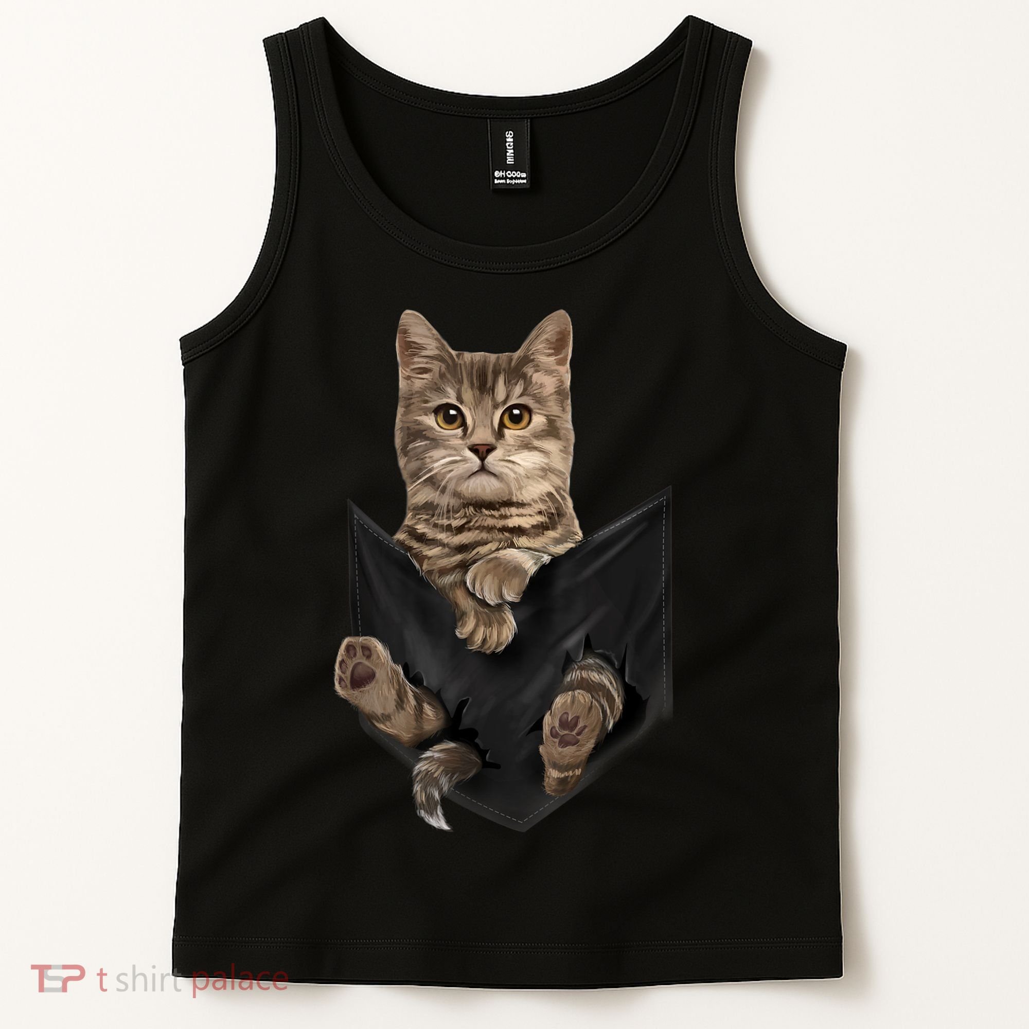 Brown Cat Sits In Pocket TShirt Cats Tee Shirt Gifts Tank Top