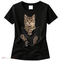 Brown Cat Sits In Pocket TShirt Cats Tee Shirt Gifts Women's T-Shirt thumb 0