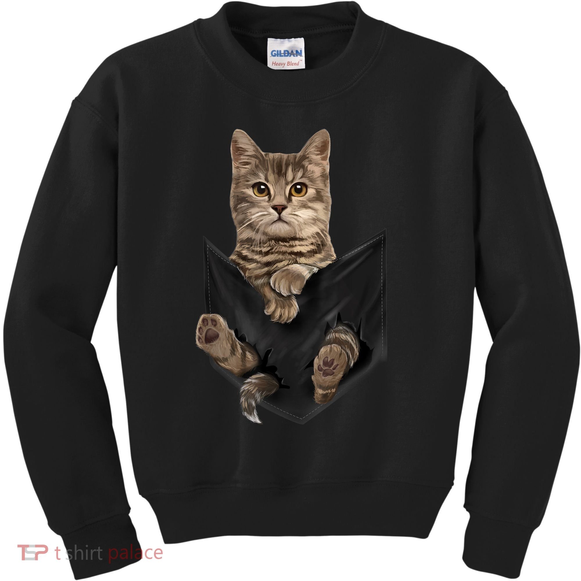 Brown Cat Sits In Pocket TShirt Cats Tee Shirt Gifts Kids Sweatshirt