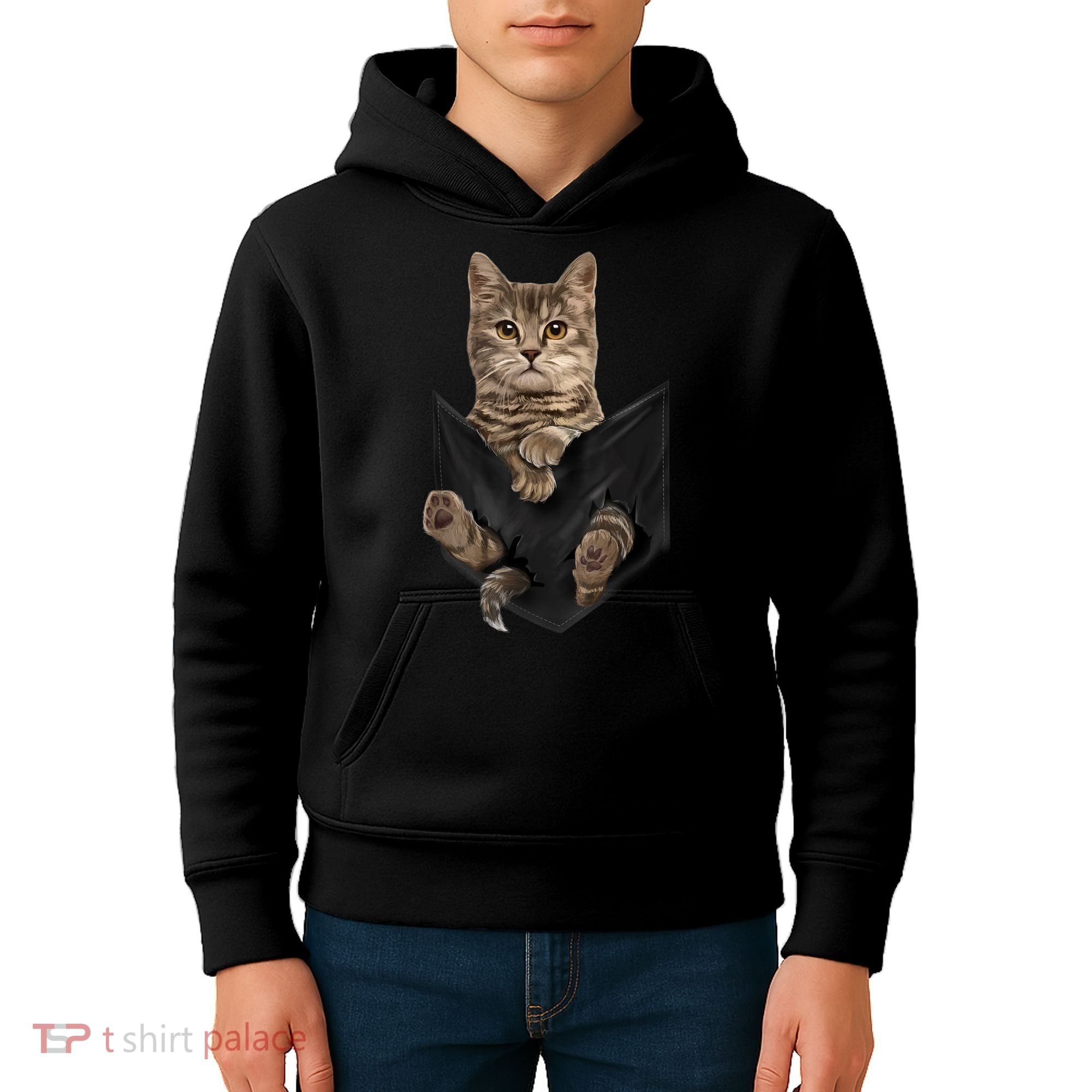Brown Cat Sits In Pocket TShirt Cats Tee Shirt Gifts Kids Hoodie