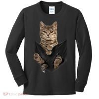 Brown Cat Sits In Pocket TShirt Cats Tee Shirt Gifts Kids Long Sleeve Shirt thumb 0