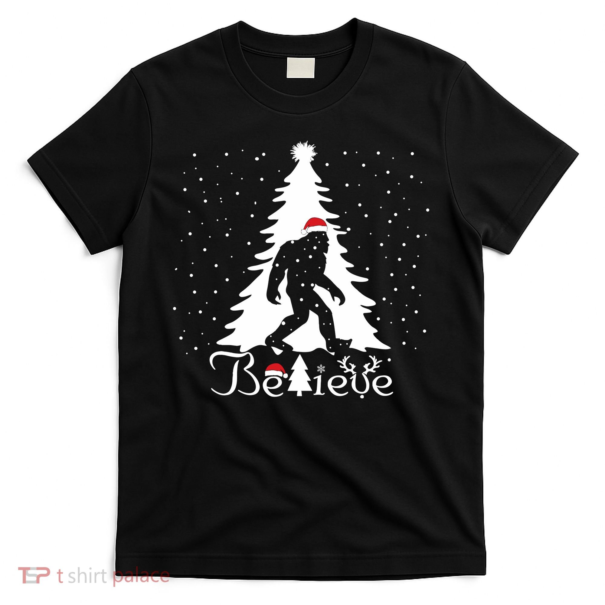 Believe Christmas Santa Bigfoot Hat Xmas Pj Costume T-Shirt