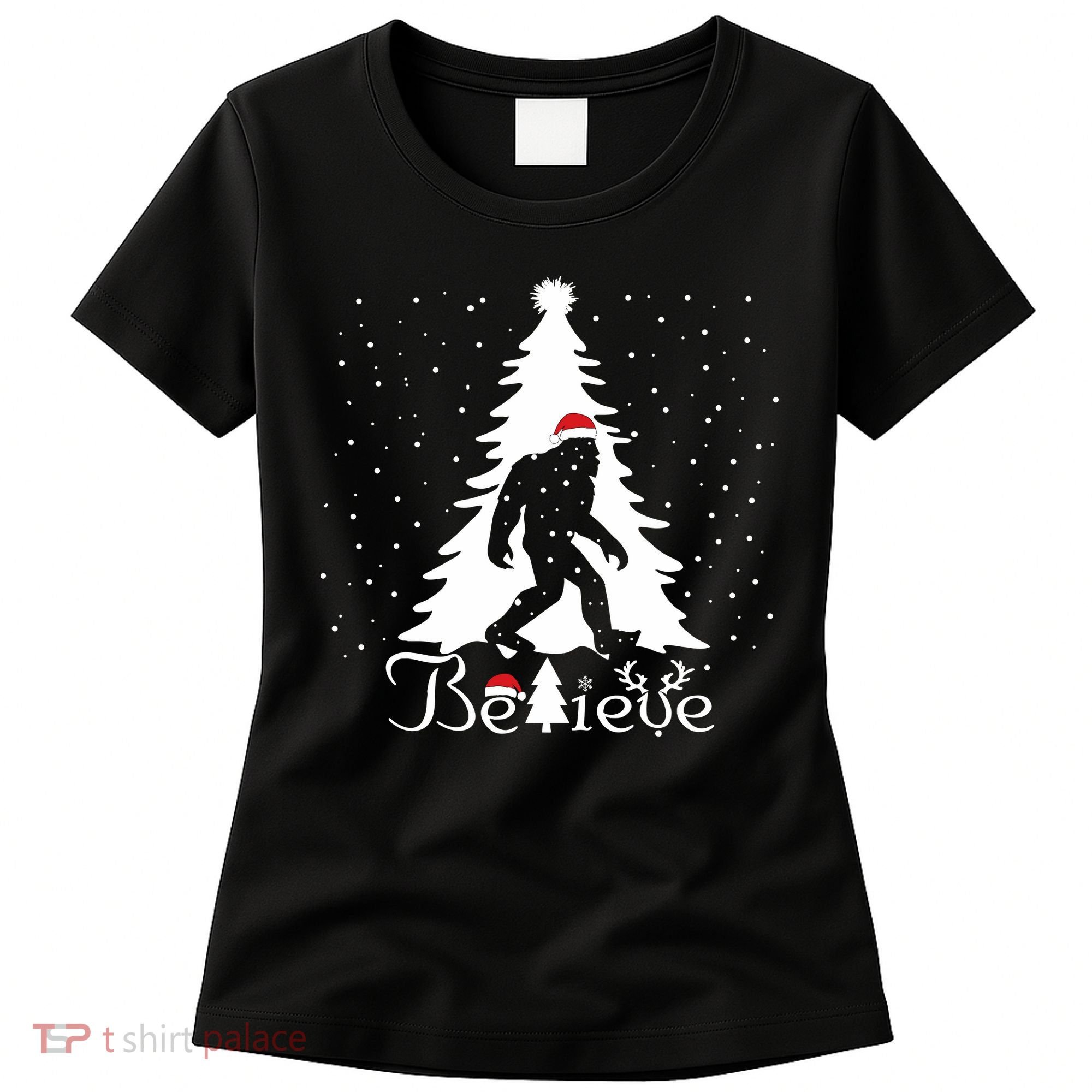 Believe Christmas Santa Bigfoot Hat Xmas Pj Costume Women's T-Shirt