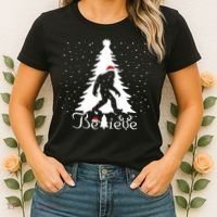 Believe Christmas Santa Bigfoot Hat Xmas Pj Costume Women's T-Shirt thumb 2