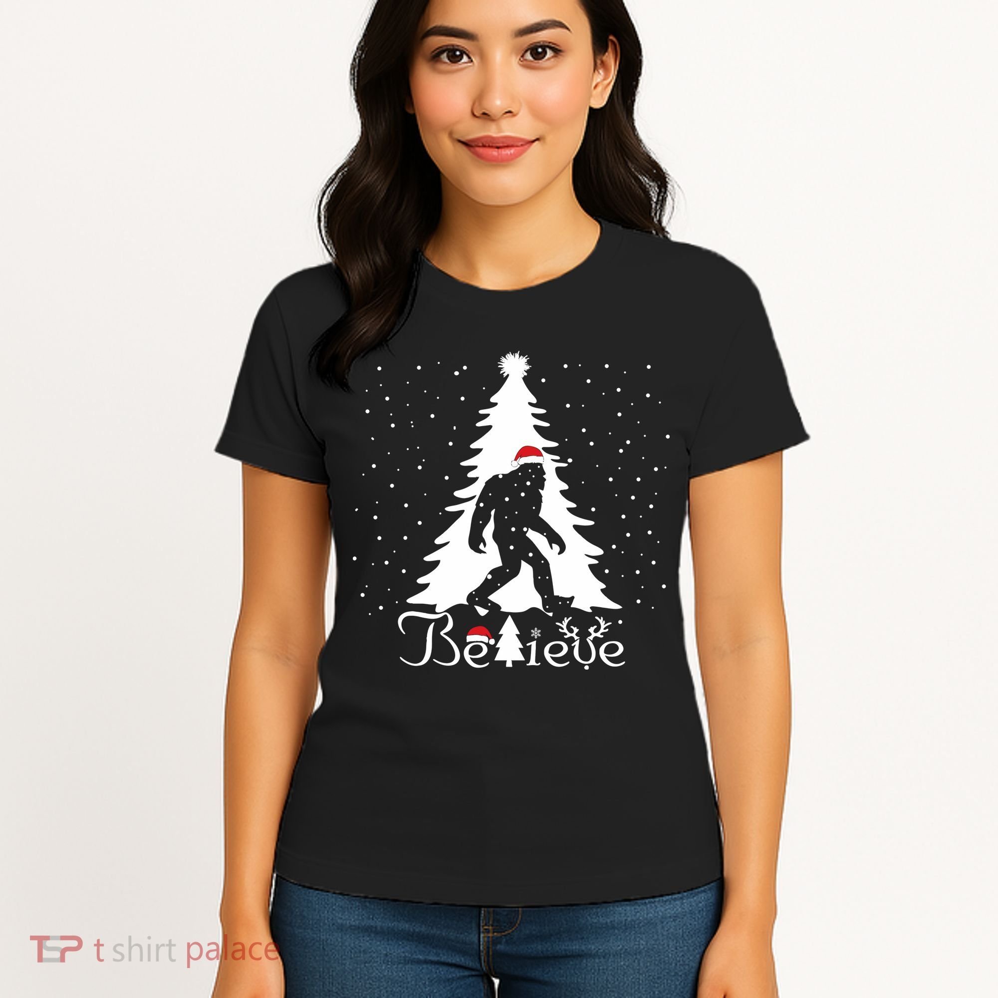 Believe Christmas Santa Bigfoot Hat Xmas Pj Costume Women's T-Shirt