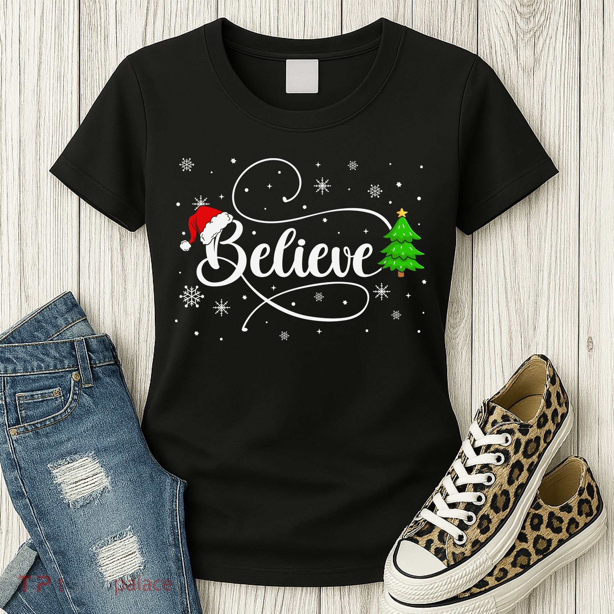Believe Christmas Santa Holiday Women's T-Shirt