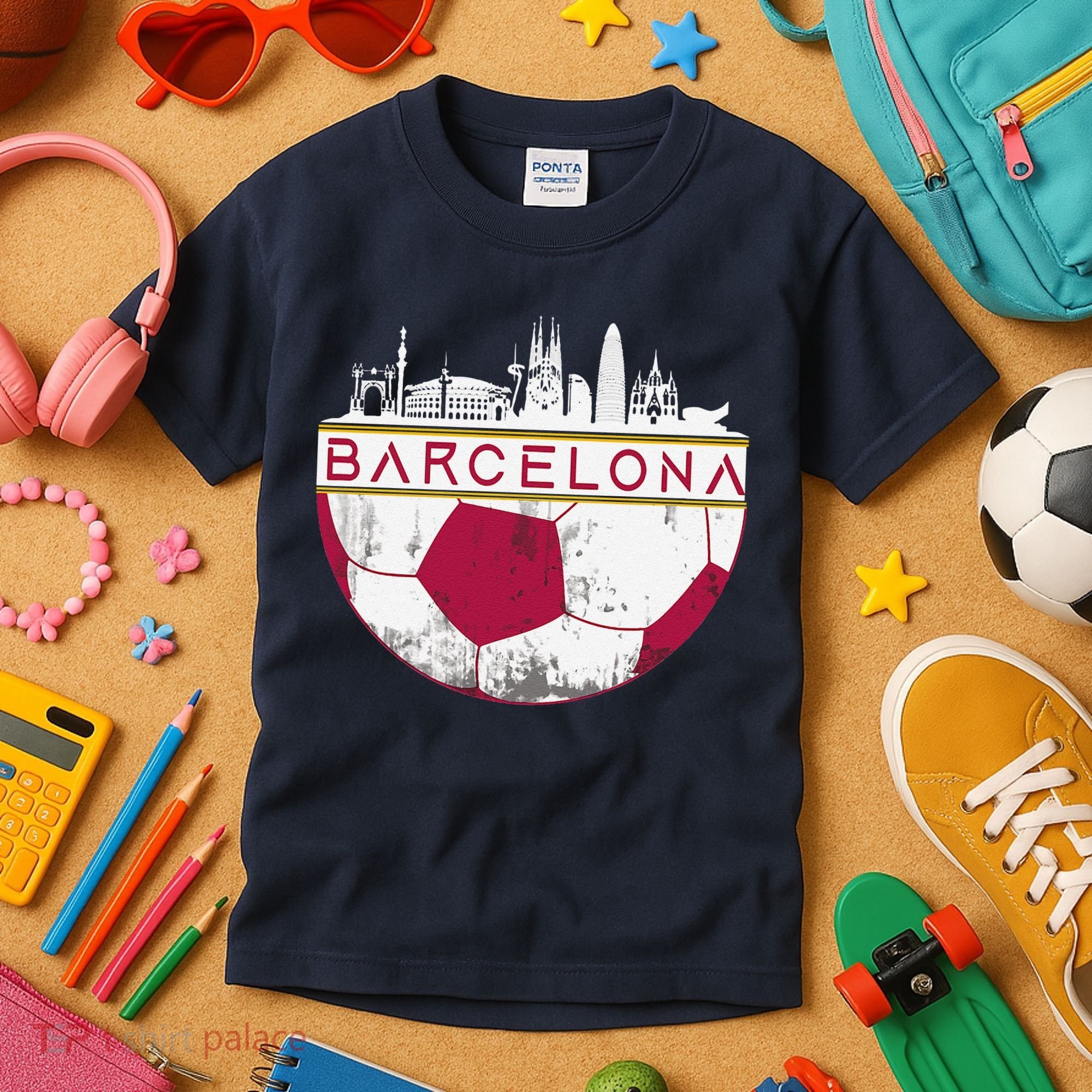 Barcelona City Skyline Soccer Sports Fans Cool Kids T-Shirt