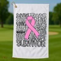 Breast Cancer Survivor Fighter Pink Ribbon Strong Golf Towel thumb 1