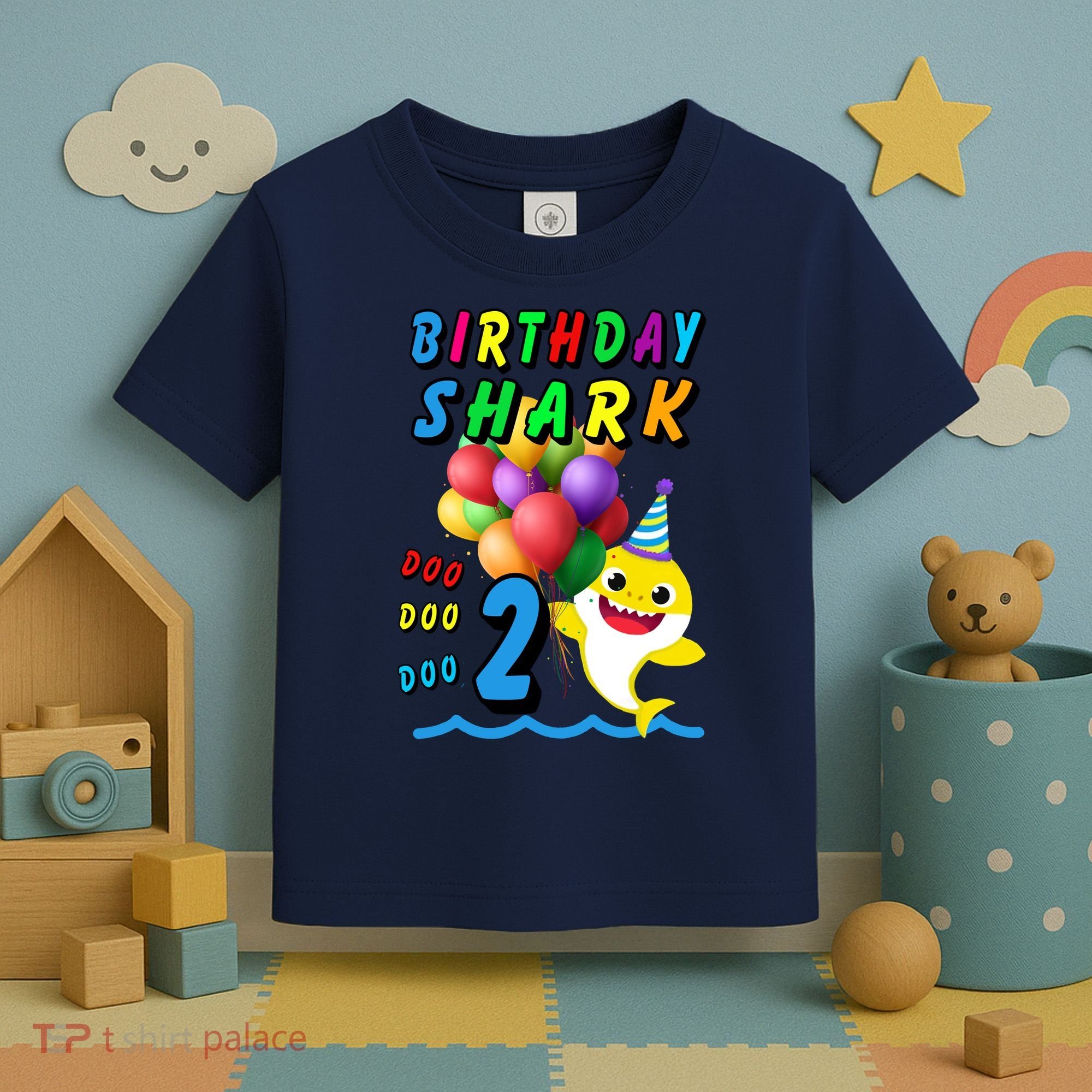 Baby Cute Shark Birthday Boy 2 Year Old Toddler T-Shirt