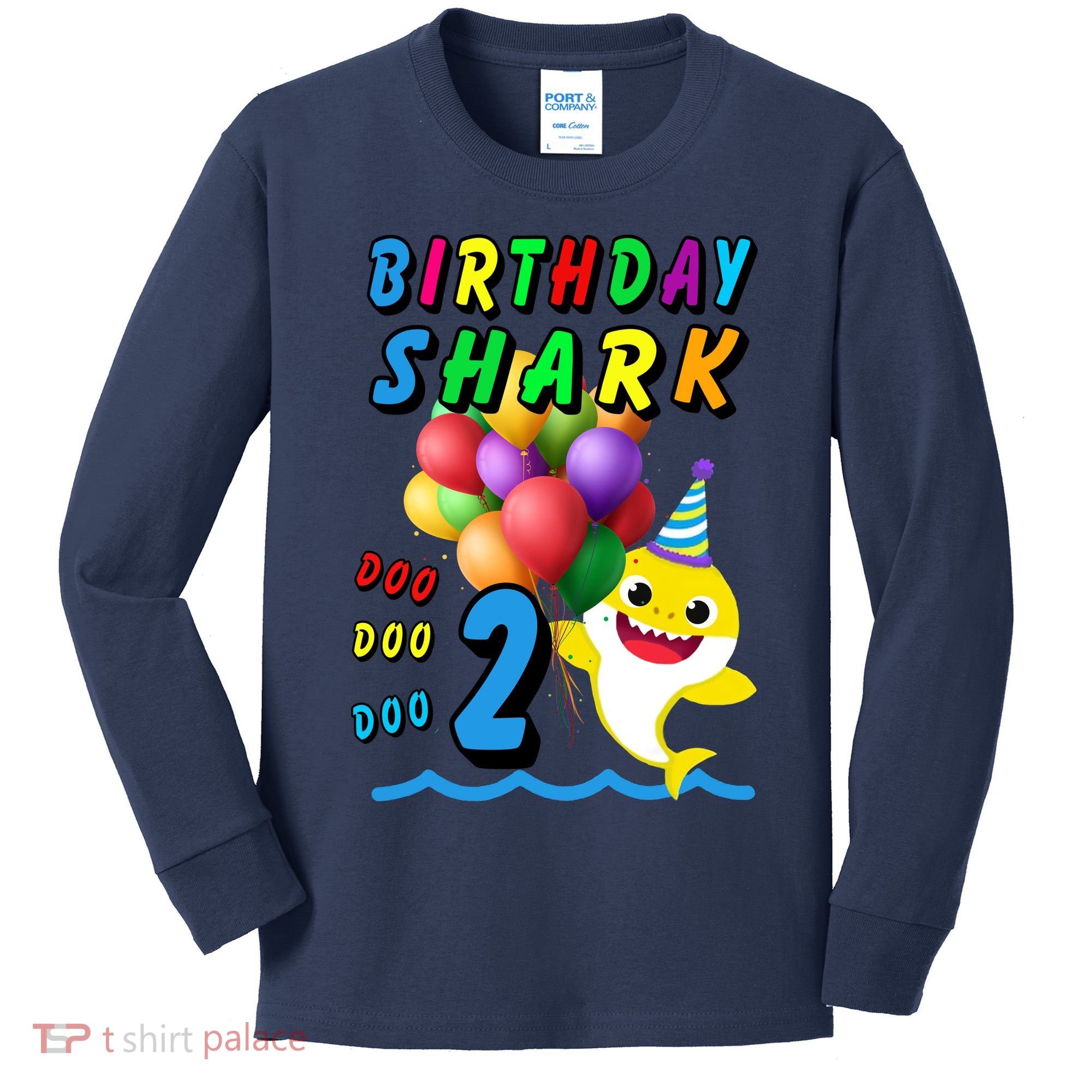 Baby Cute Shark Birthday Boy 2 Year Old Kids Long Sleeve Shirt