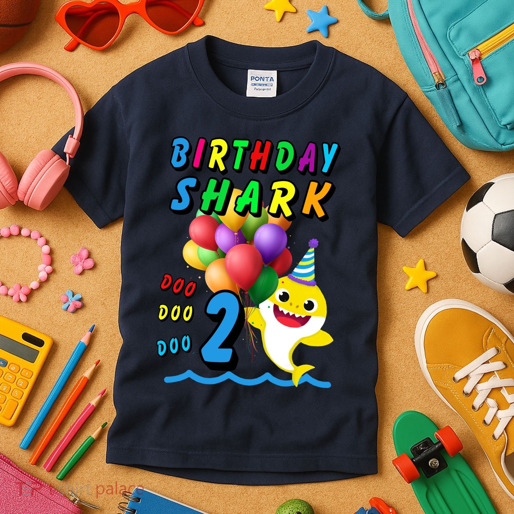 Baby Cute Shark Birthday Boy 2 Year Old Kids T-Shirt