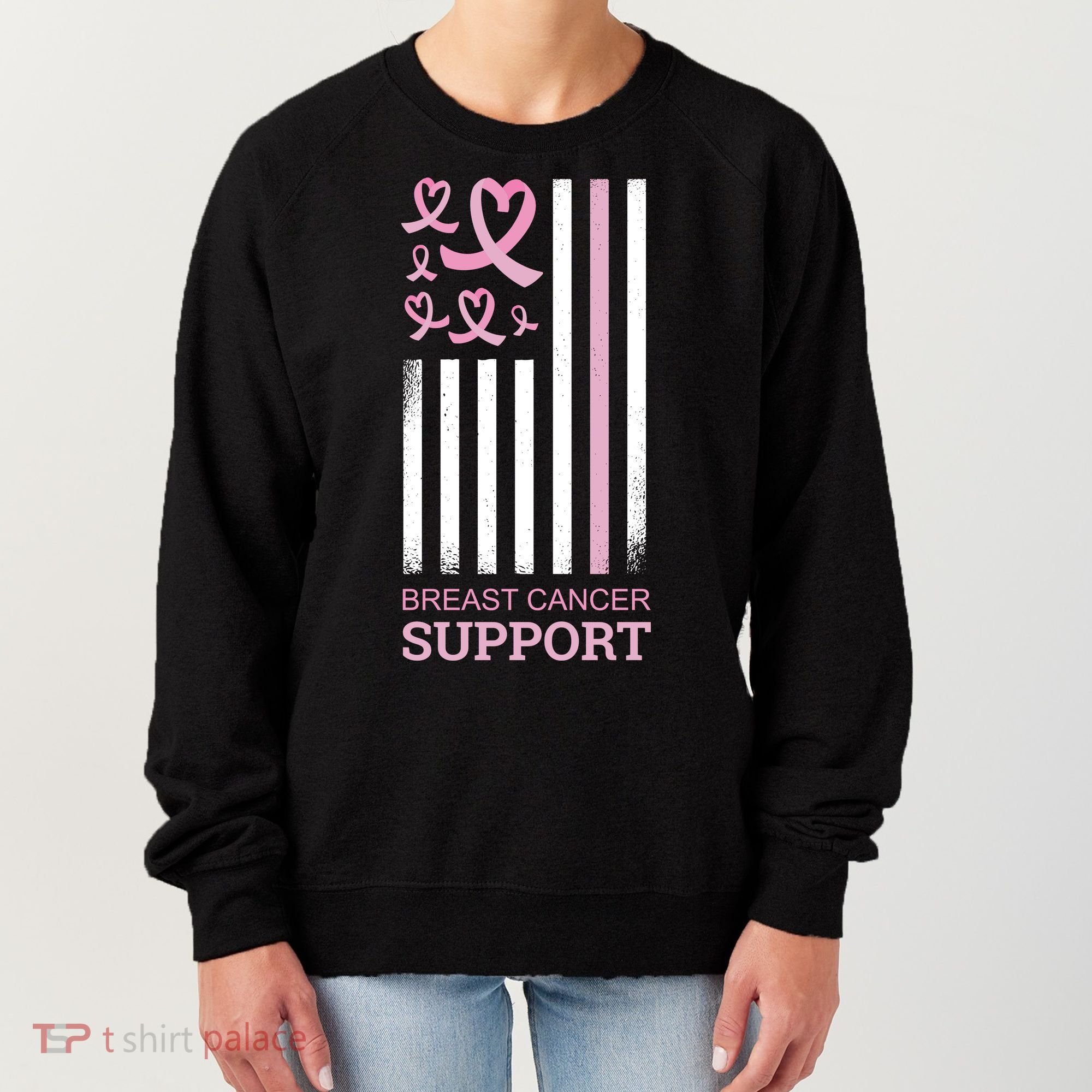 Breast Cancer Support Usa Flag Women's Sweatshirt