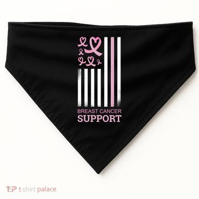 Breast Cancer Support Usa Flag USA-Made Doggie Bandana