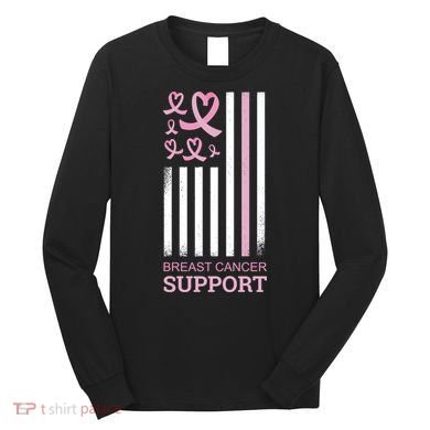 Breast Cancer Support Usa Flag Long Sleeve Shirt