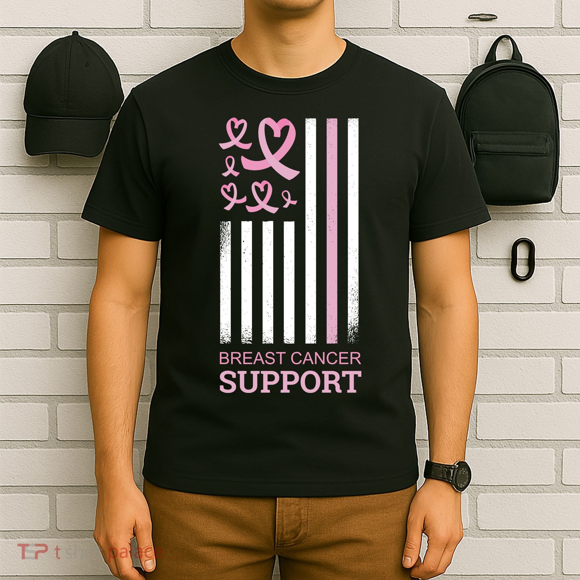 Breast Cancer Support Usa Flag T-Shirt