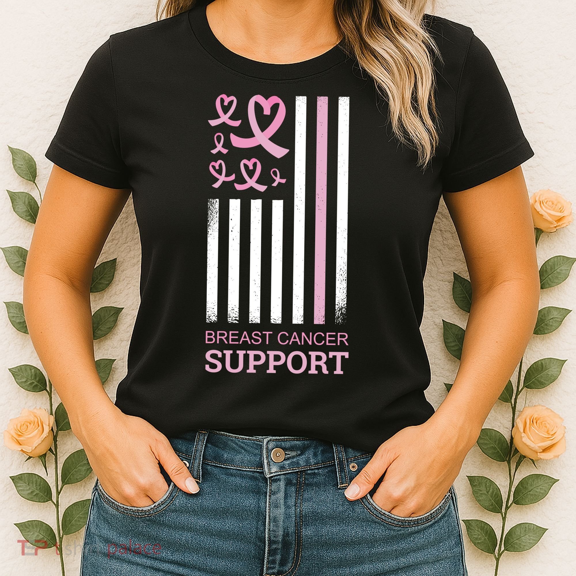 Breast Cancer Support Usa Flag Women's T-Shirt
