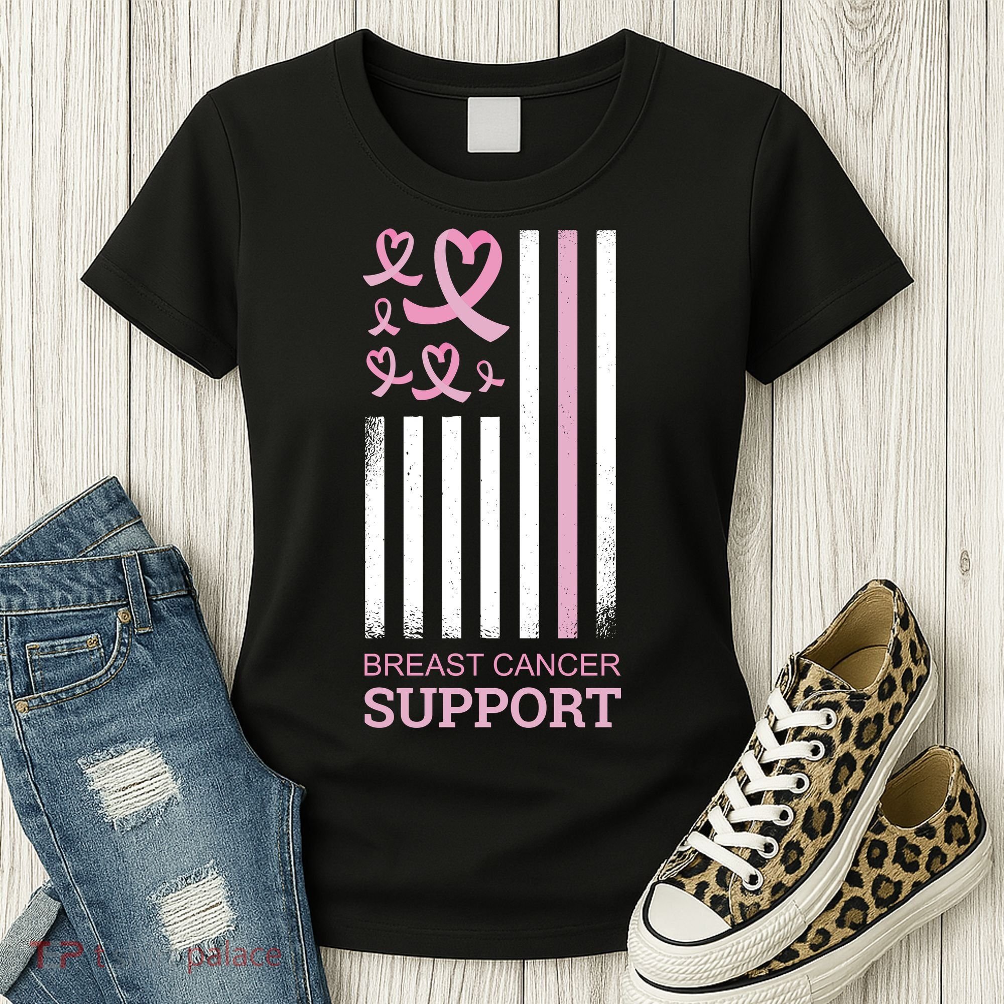 Breast Cancer Support Usa Flag Women's T-Shirt