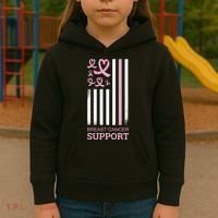 Breast Cancer Support Usa Flag Kids Hoodie thumb 3