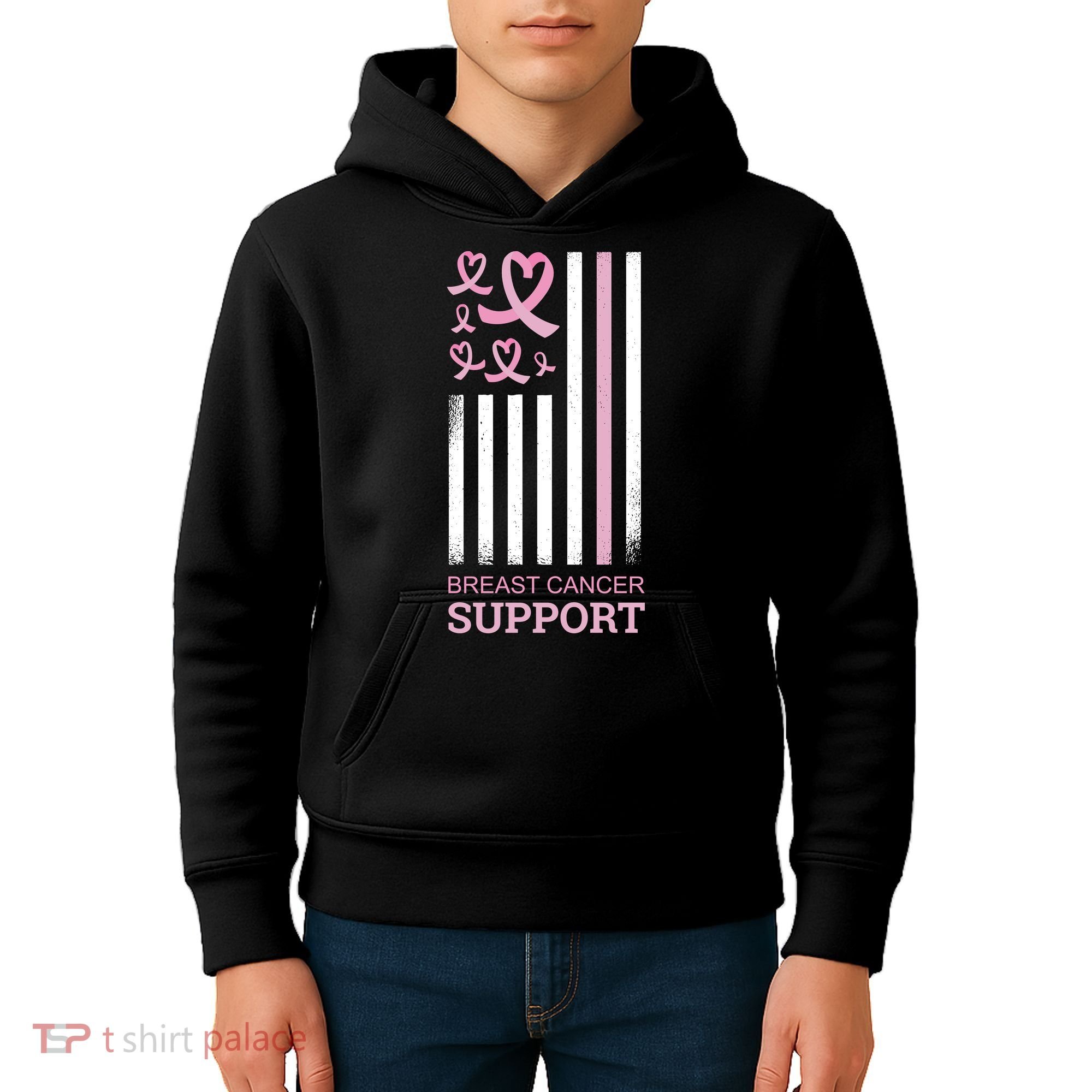 Breast Cancer Support Usa Flag Kids Hoodie