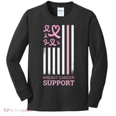 Breast Cancer Support Usa Flag Kids Long Sleeve Shirt