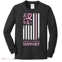 Breast Cancer Support Usa Flag Kids Long Sleeve Shirt thumb 0