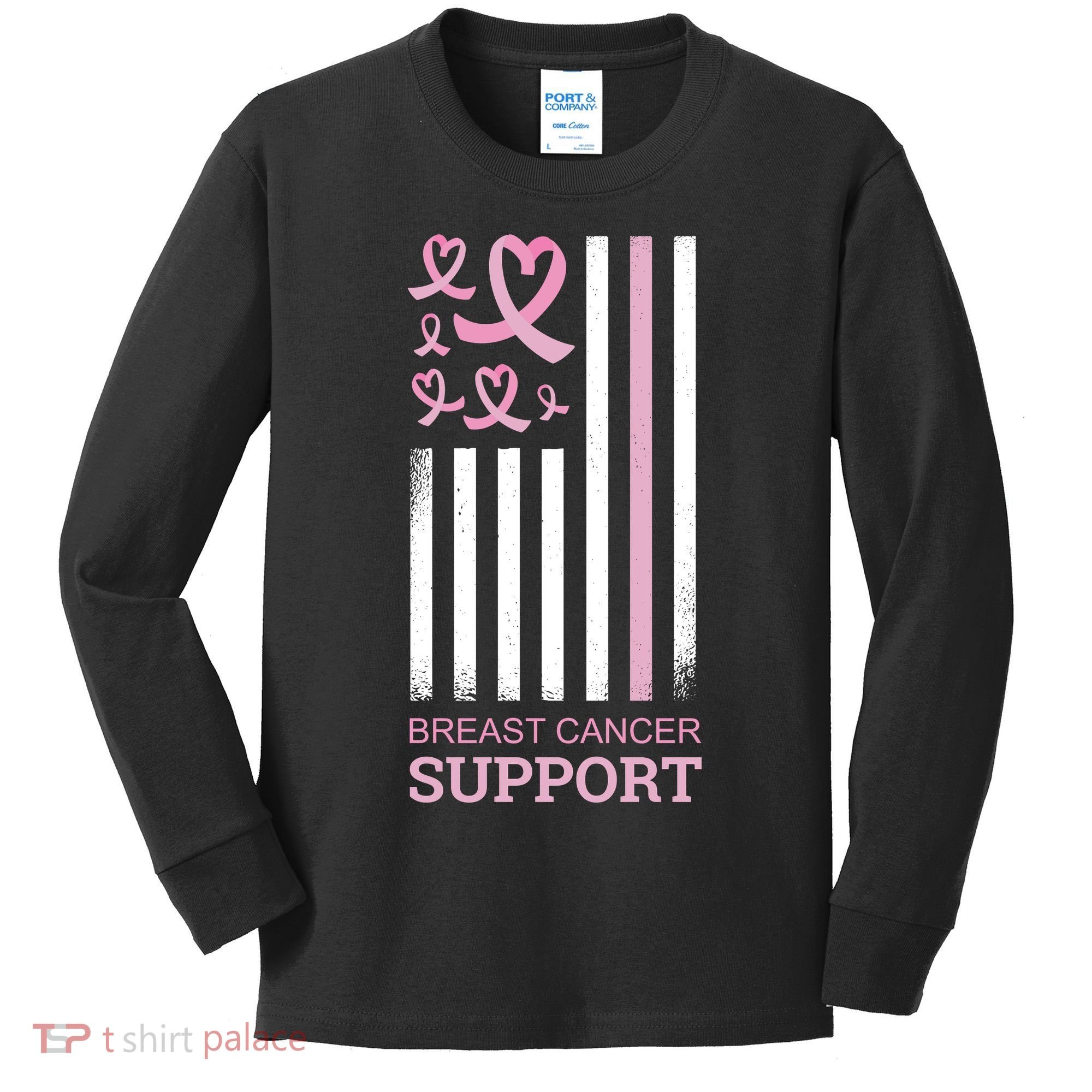 Breast Cancer Support Usa Flag Kids Long Sleeve Shirt