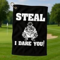 Baseball Catcher Steal I Dare You Golf Towel thumb 1