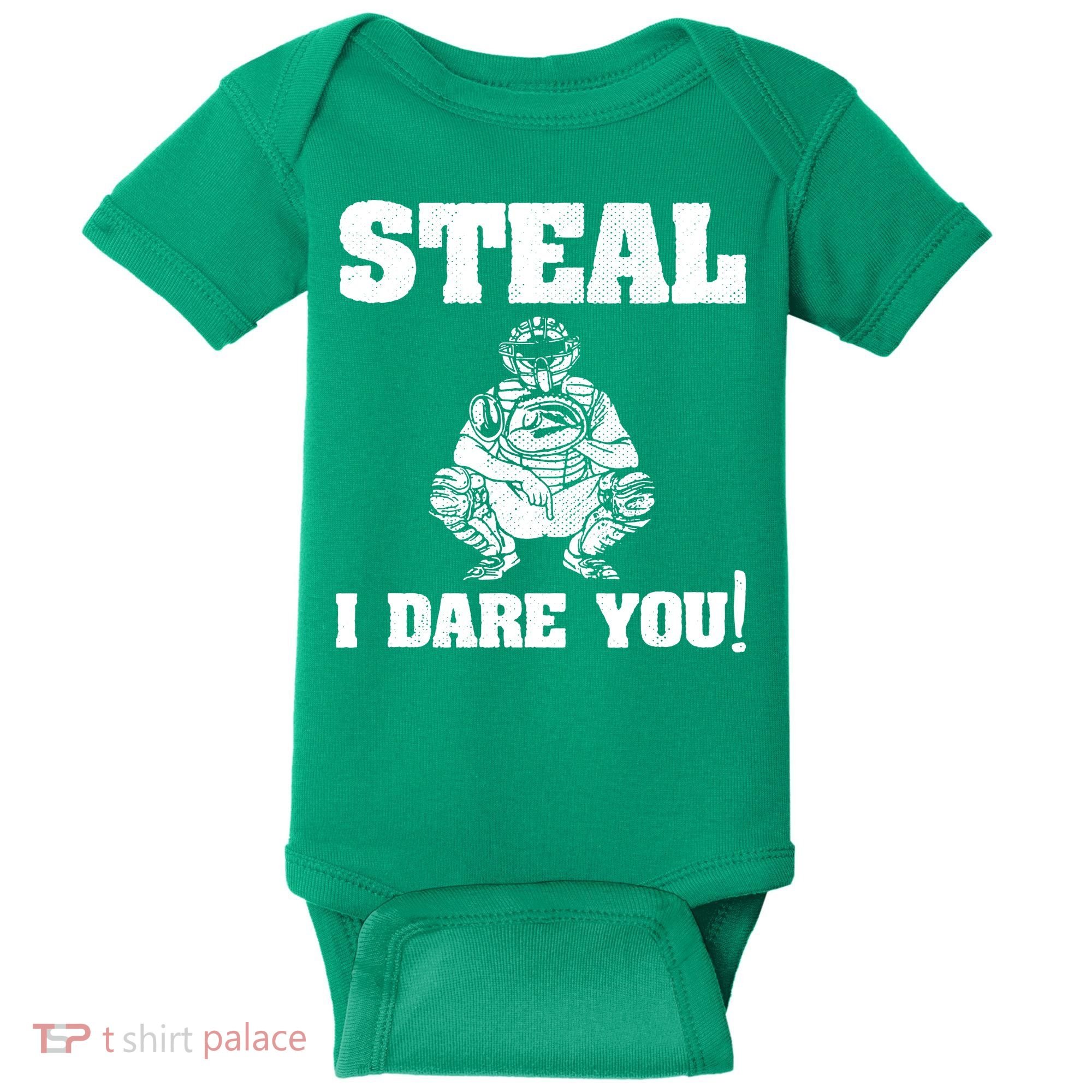 Baseball Catcher Steal I Dare You Baby Bodysuit