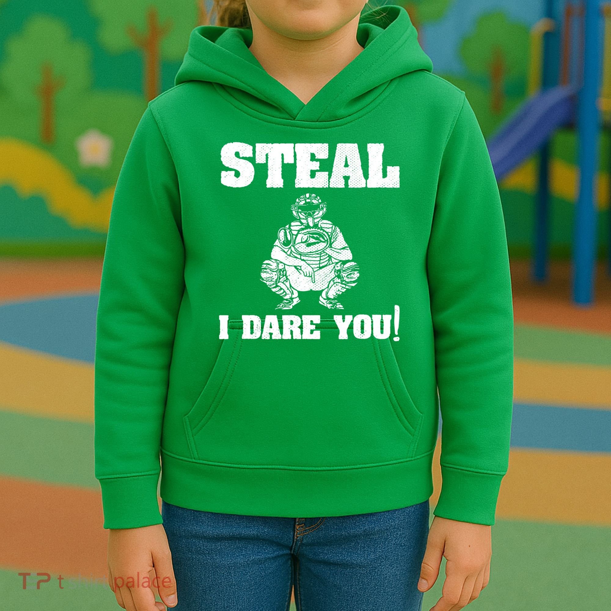 Baseball Catcher Steal I Dare You Kids Hoodie