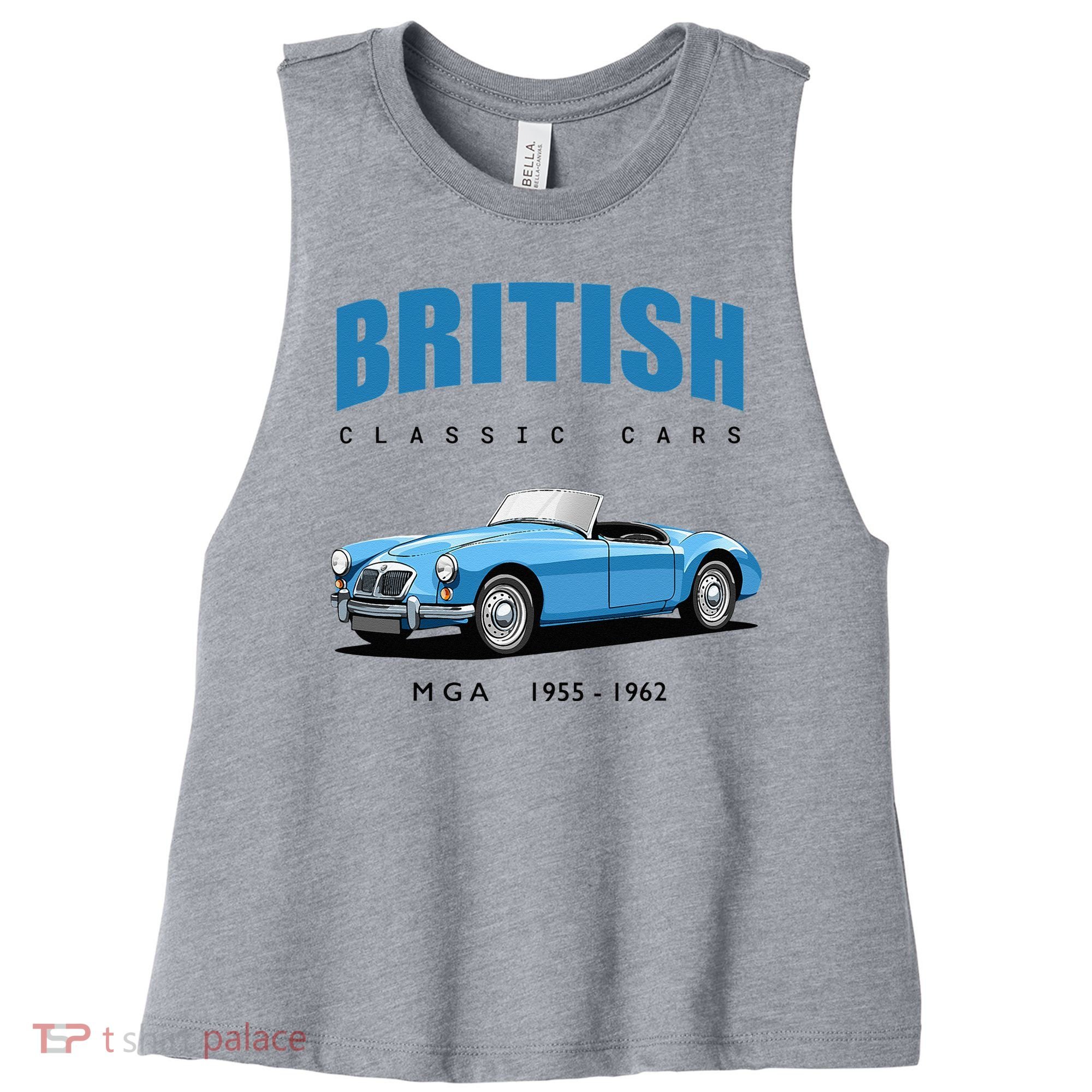 British Classic Sports Cars MG MGA Women's Racerback Cropped Tank