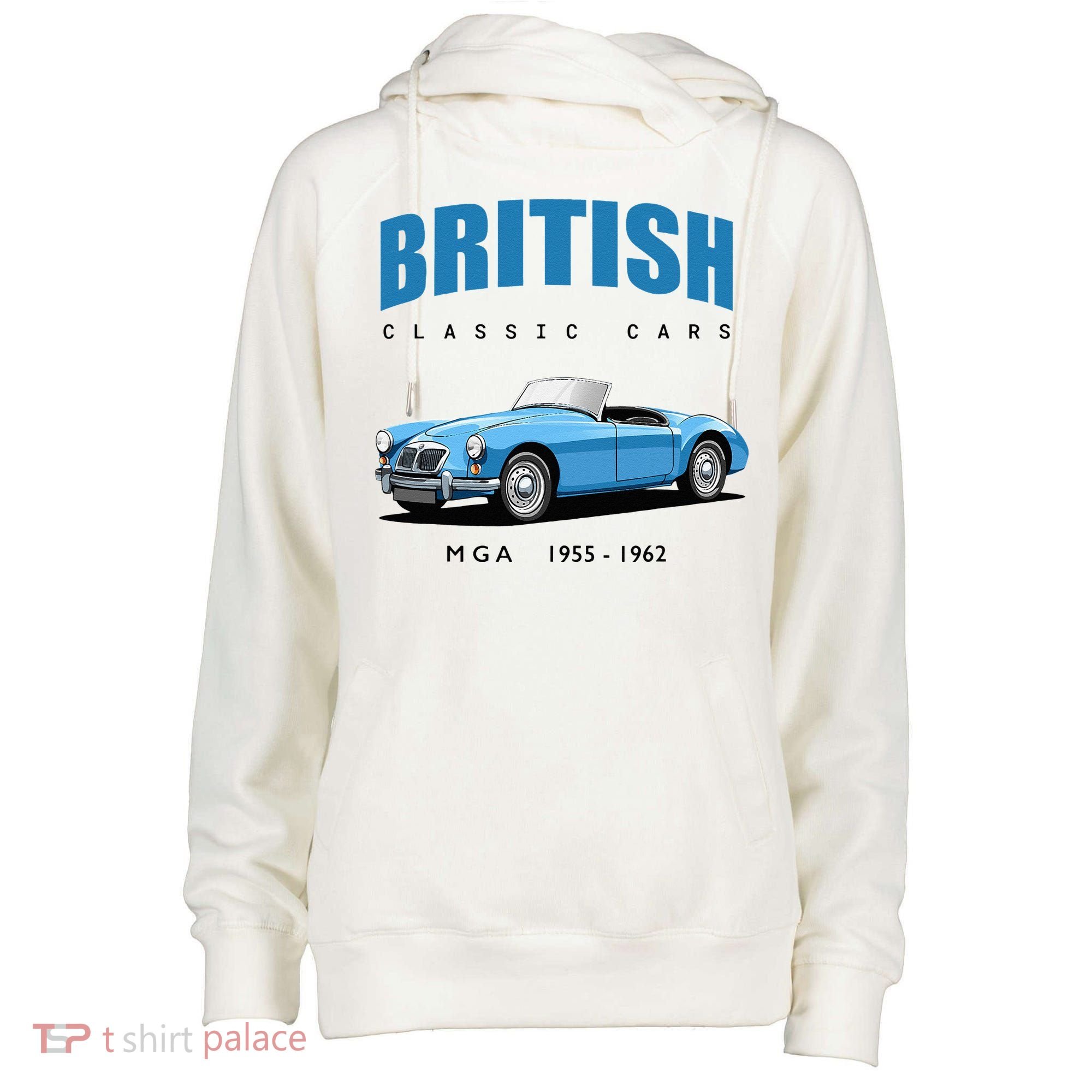British Classic Sports Cars MG MGA Womens Funnel Neck Pullover Hood