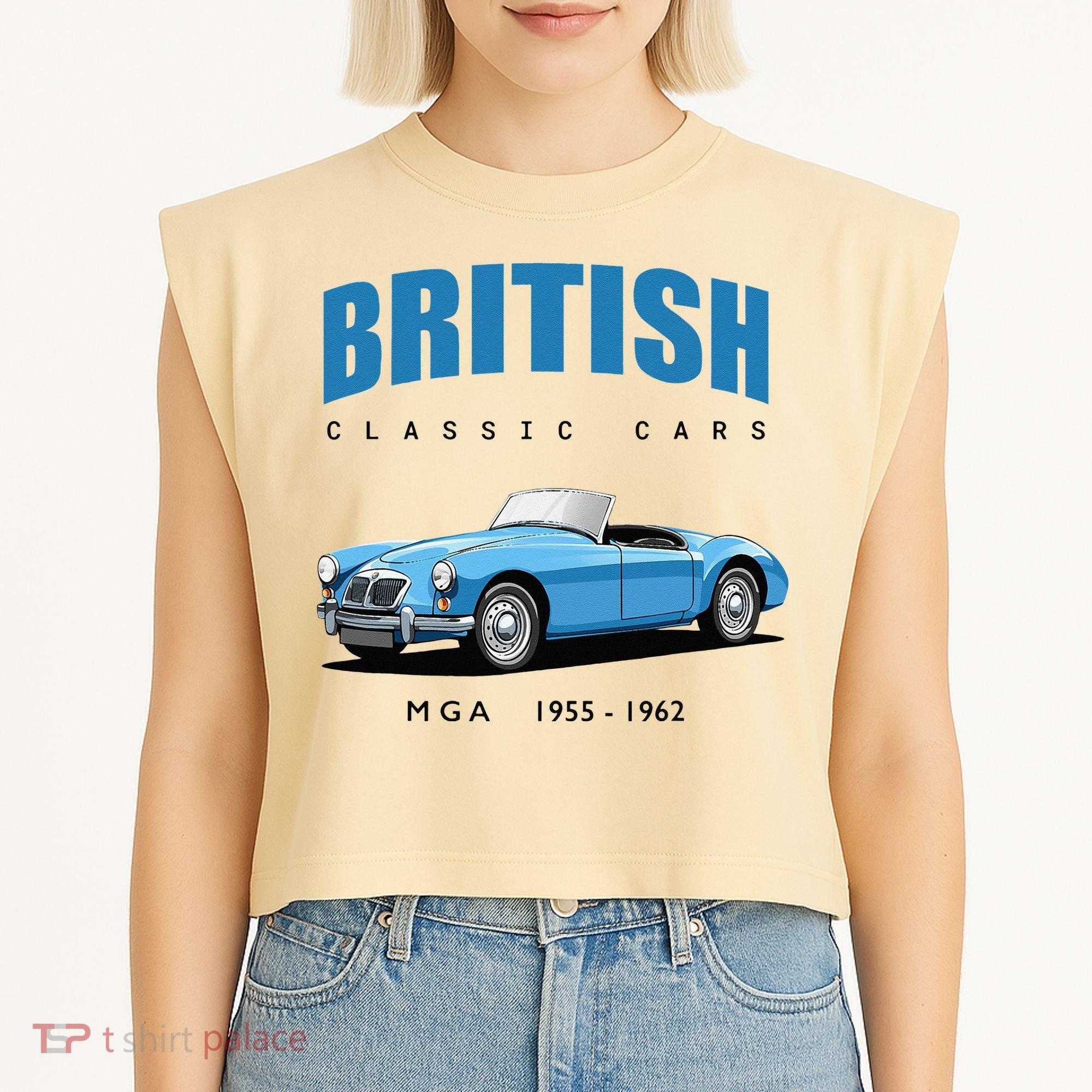 British Classic Sports Cars MG MGA Garment-Dyed Women's Muscle Tee