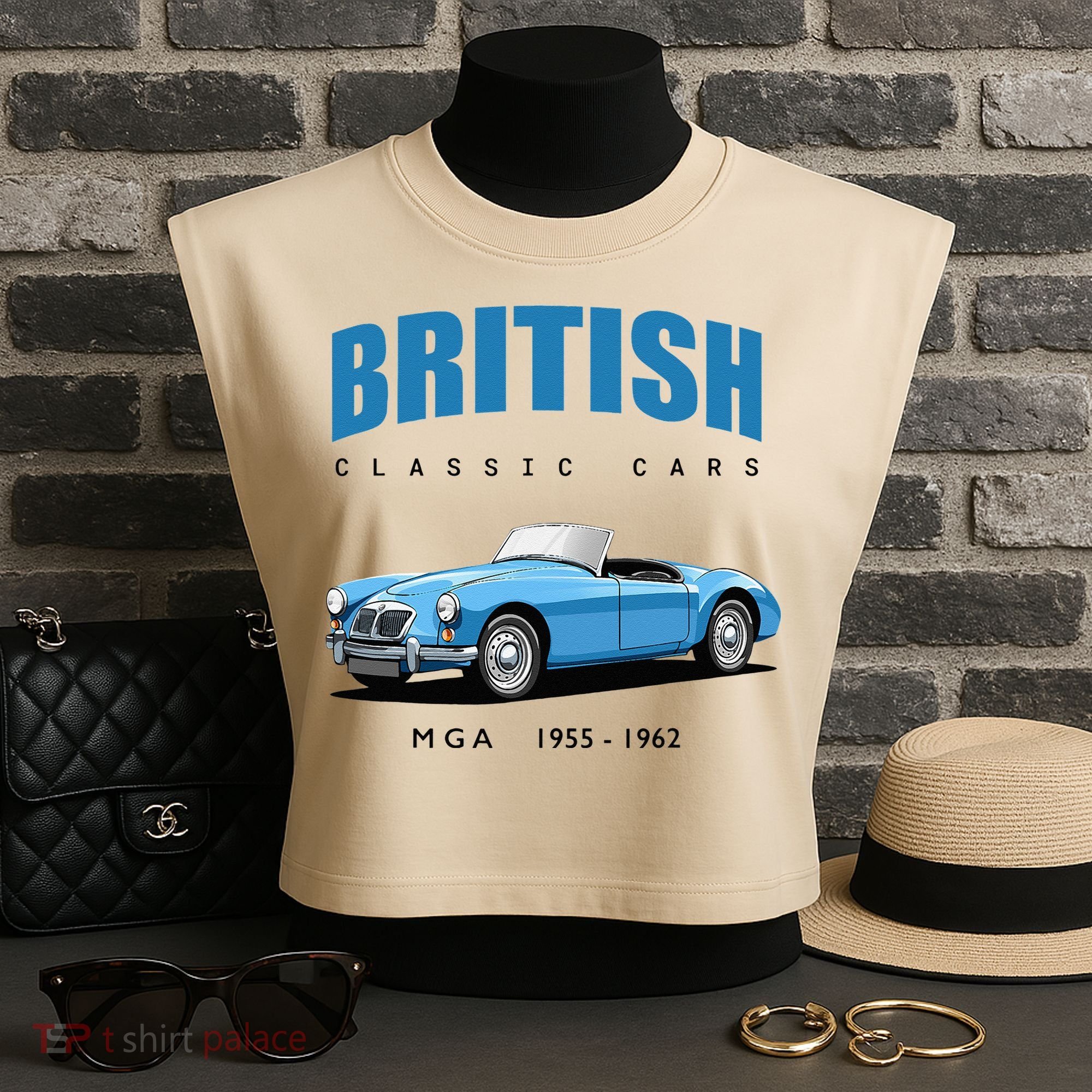 British Classic Sports Cars MG MGA Garment-Dyed Women's Muscle Tee