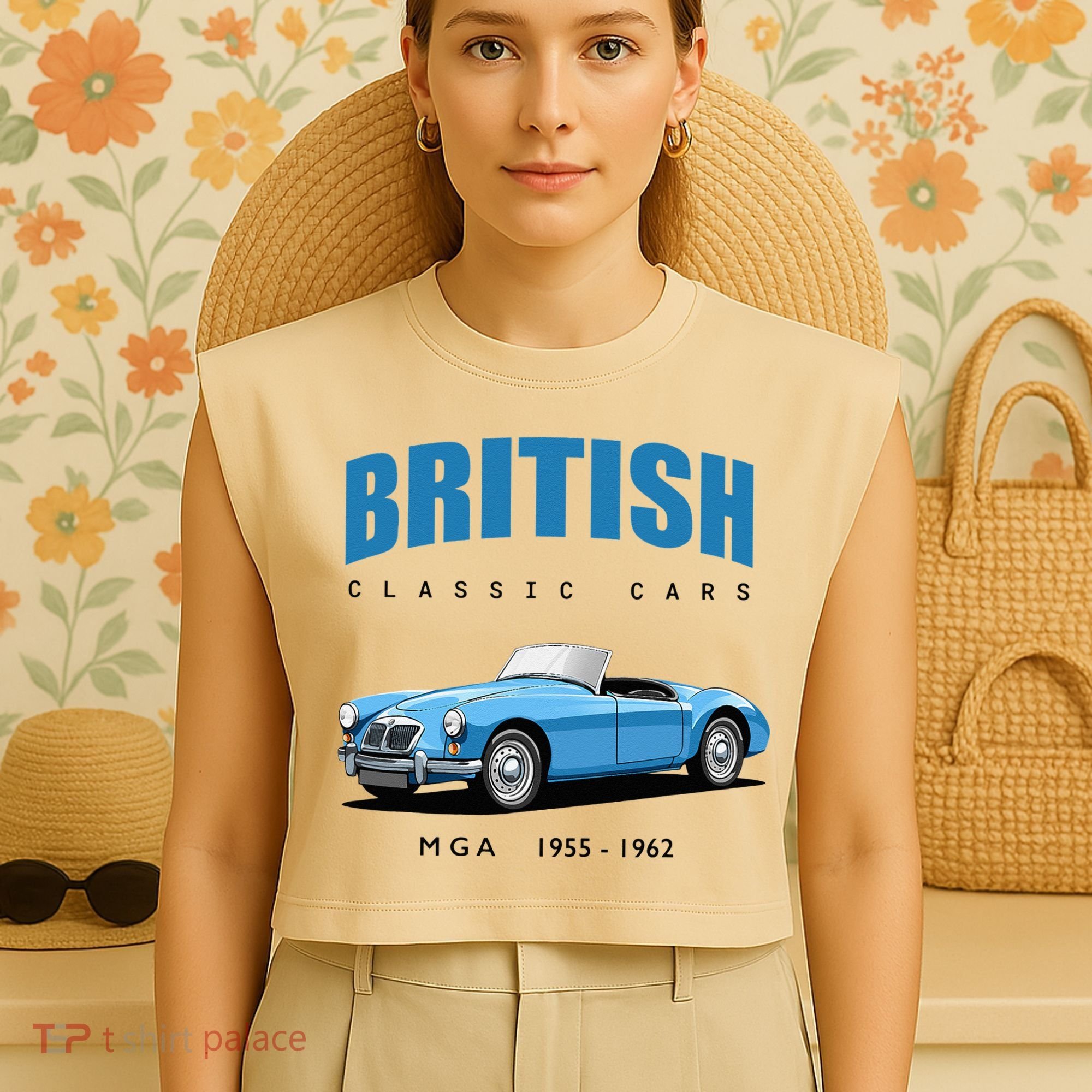 British Classic Sports Cars MG MGA Garment-Dyed Women's Muscle Tee