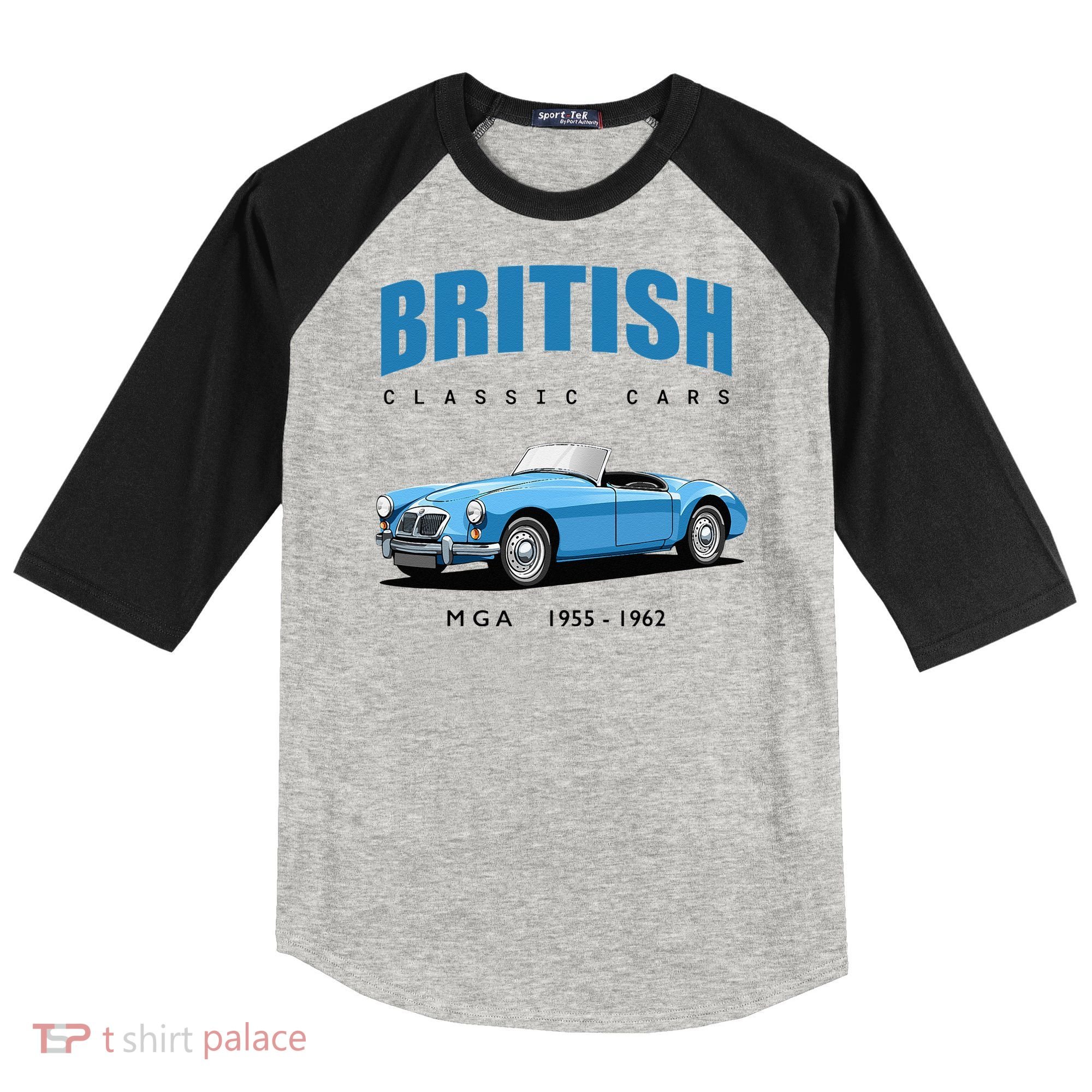 British Classic Sports Cars MG MGA Raglan Baseball Sleeve Shirt