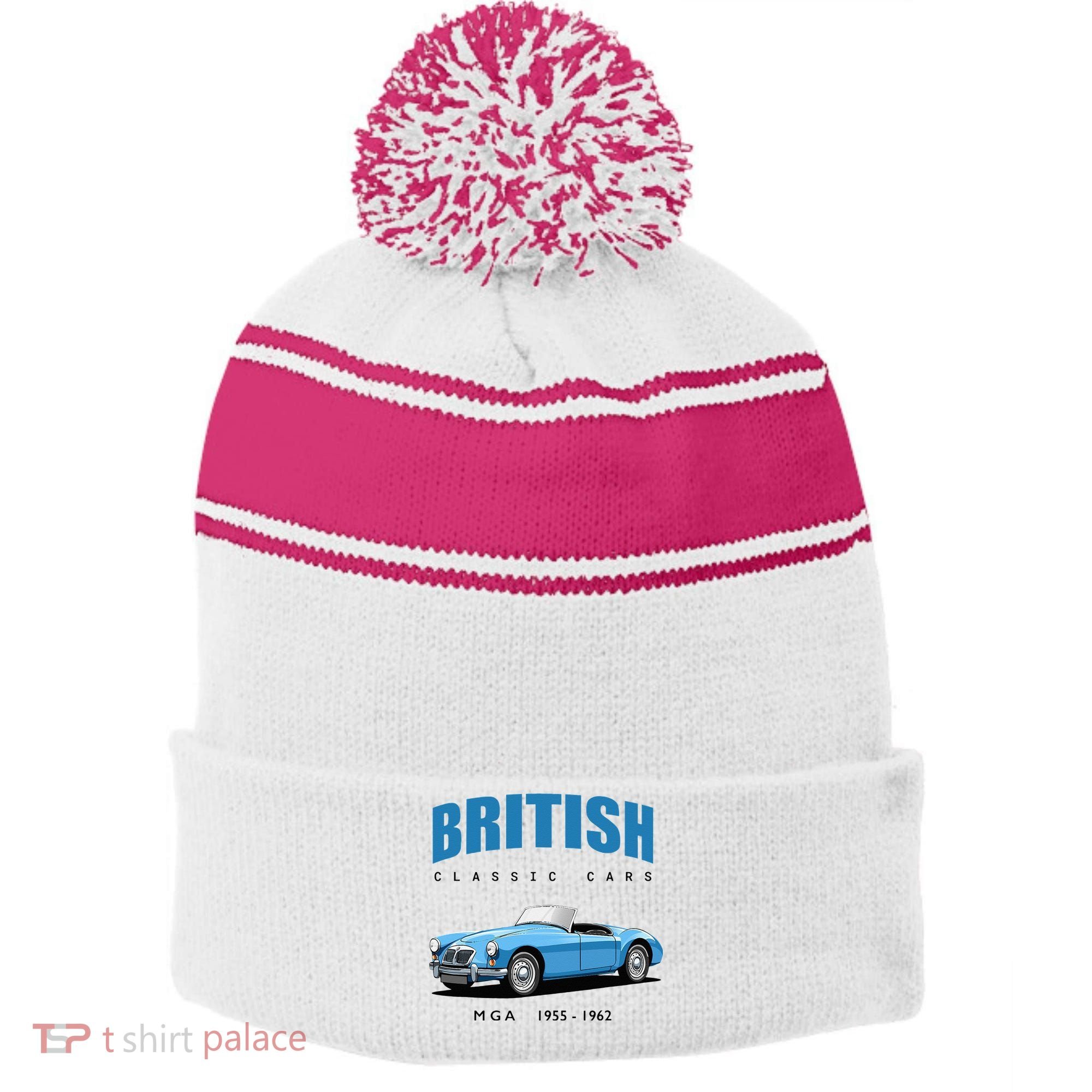 British Classic Sports Cars MG MGA Stripe Pom Pom Beanie