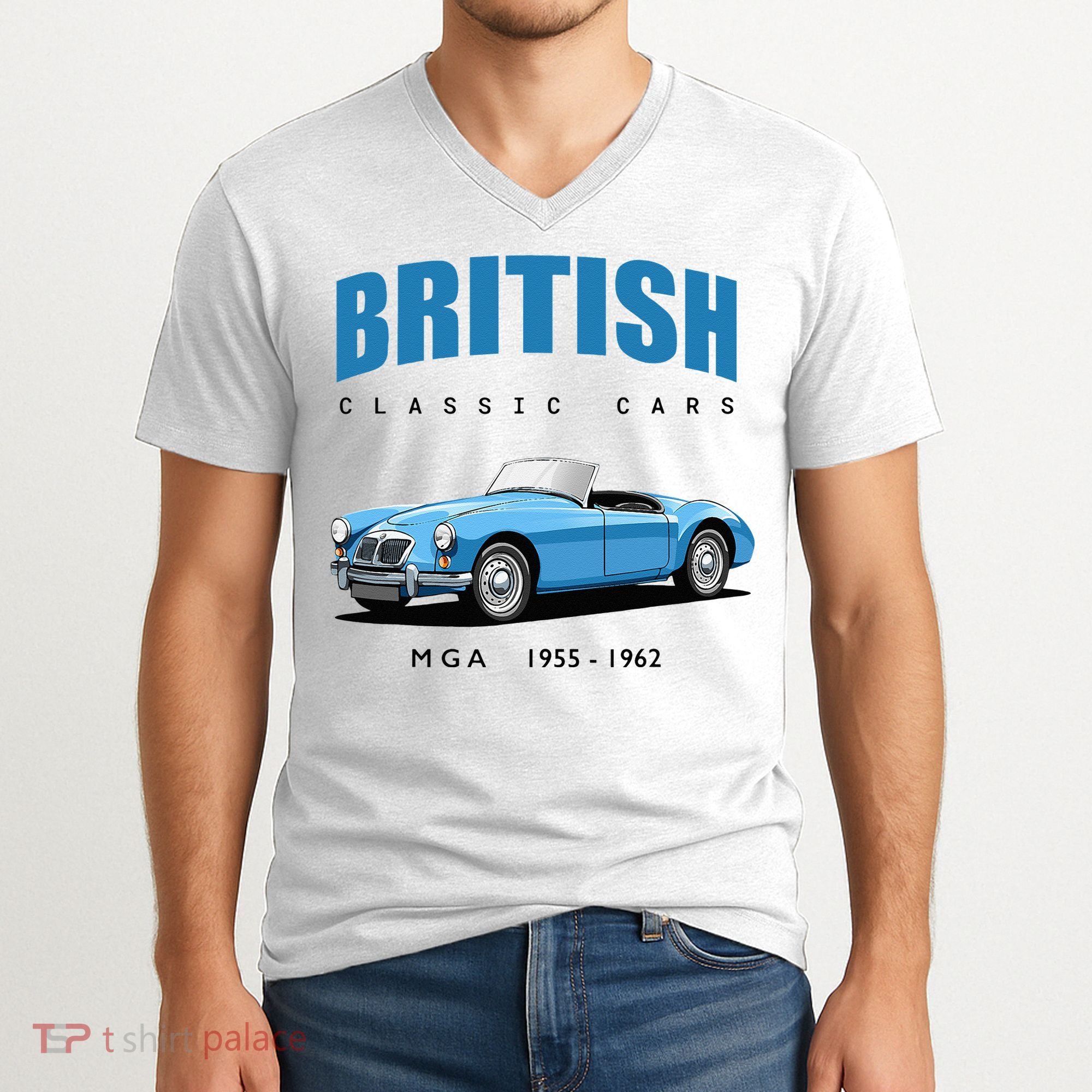 British Classic Sports Cars MG MGA V-Neck T-Shirt