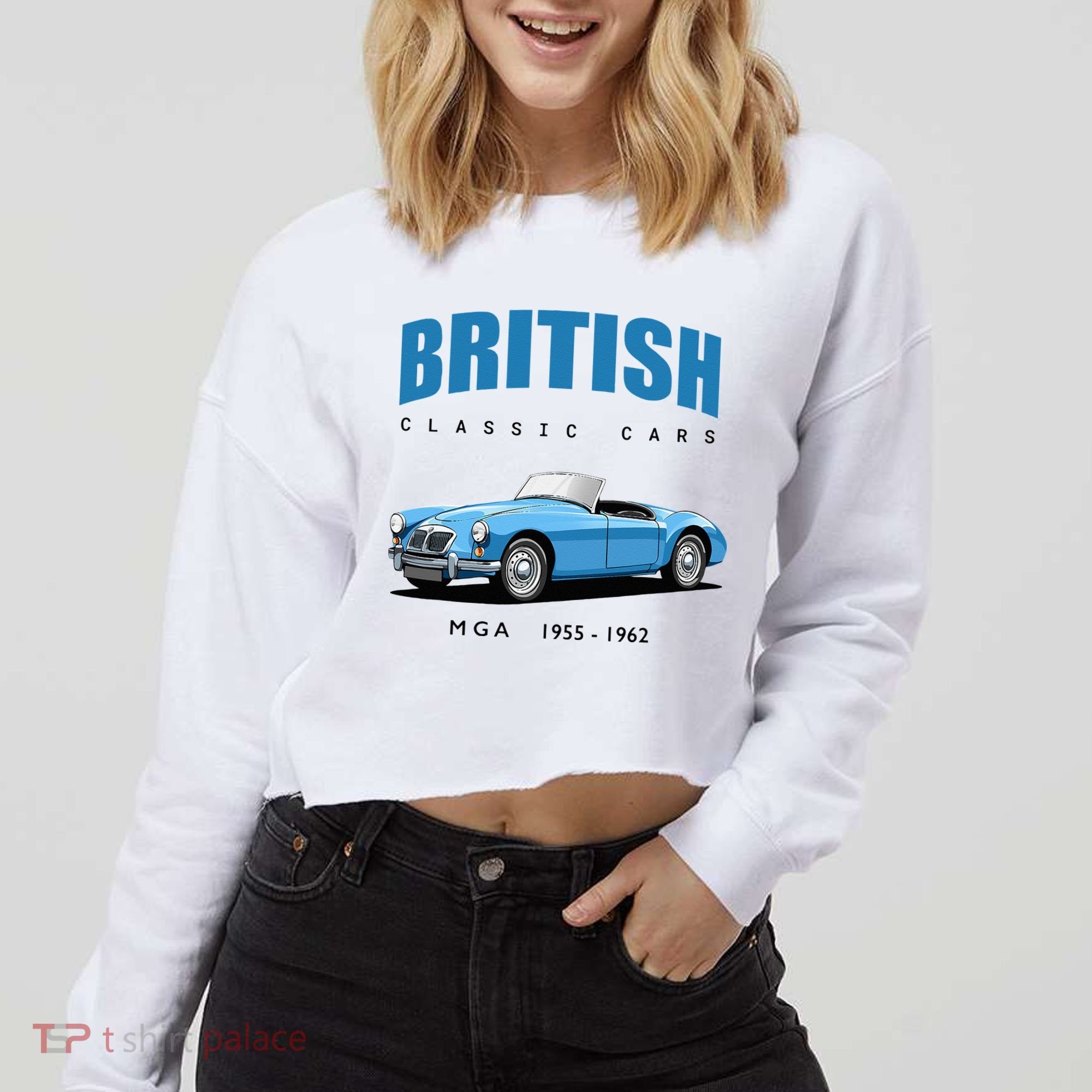 British Classic Sports Cars MG MGA Cropped Pullover Crew