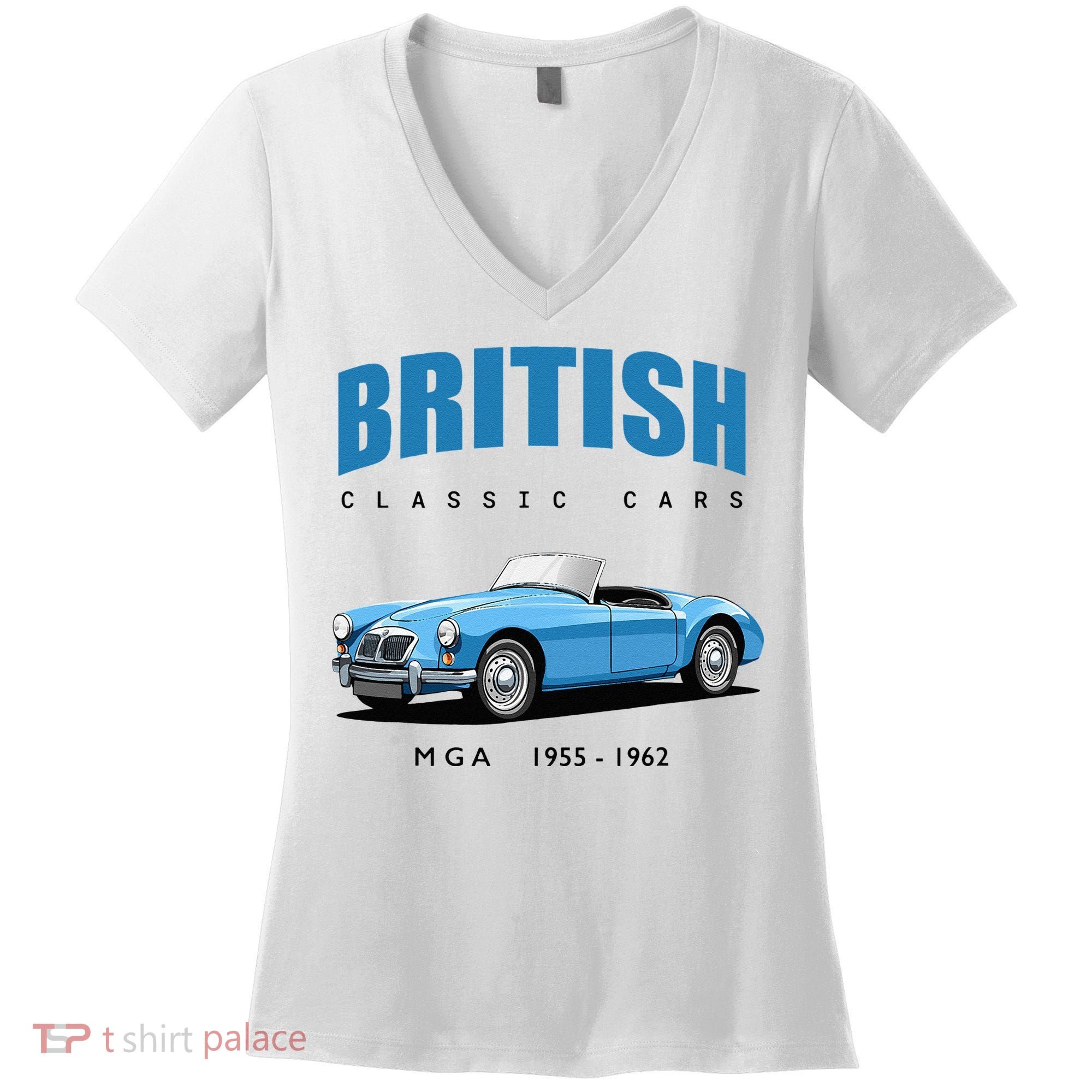 British Classic Sports Cars MG MGA Women's V-Neck T-Shirt
