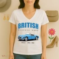 British Classic Sports Cars MG MGA Women's V-Neck T-Shirt thumb 3
